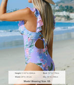 V-Neck One-Piece Swimsuit with Ruffle Detail and Lace-Up Front