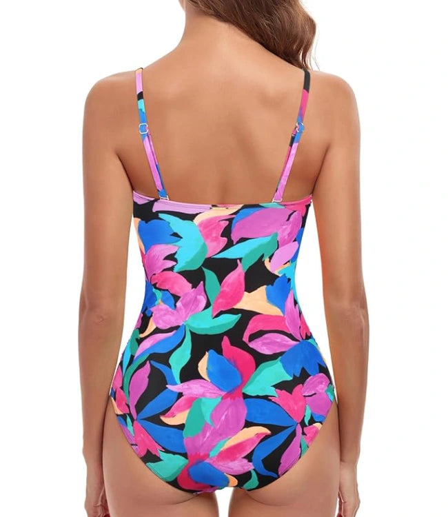 Floral Women’s Twist-Front Shirred One-Piece Swimsuit
