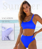 Blue One-Piece Swimsuit Crisscross Back Swimwear