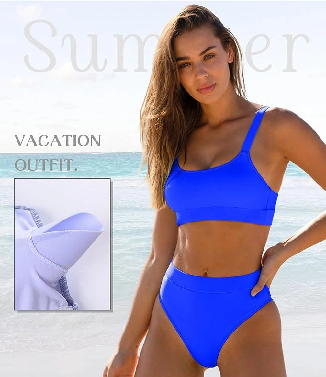 Blue One-Piece Swimsuit Crisscross Back Swimwear