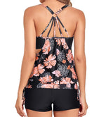 Black Floral Two-Piece Swimsuit with Tummy Control for Flattering Fit