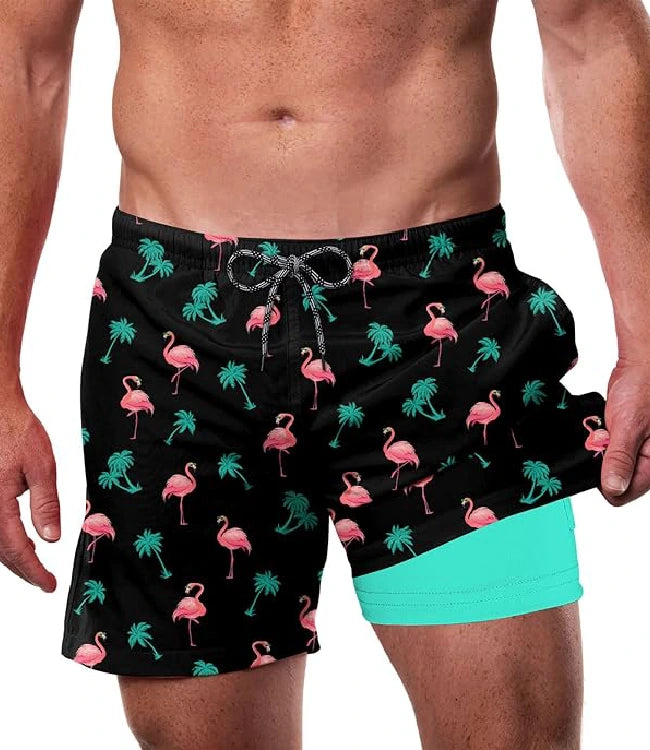 Quick-Dry Board Shorts with Liner & Elastic Waist