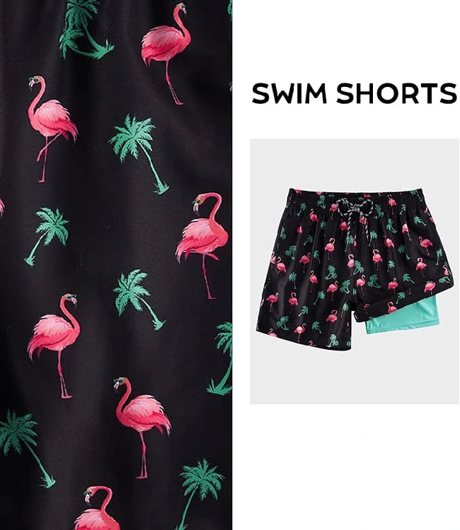 Quick-Dry Board Shorts with Liner & Elastic Waist
