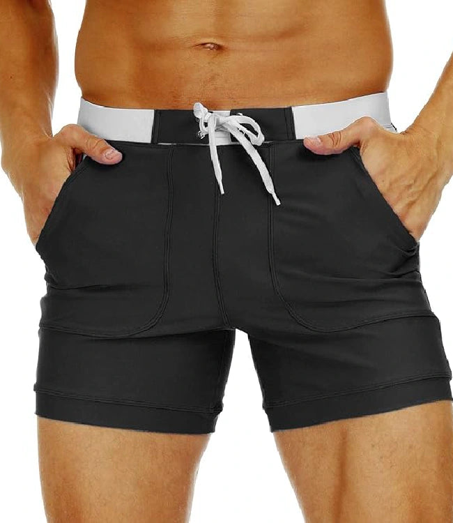 Black Quick-Dry Board Shorts with Mesh Lining & Pockets