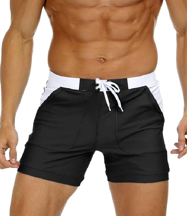 Black Quick-Dry Board Shorts with Mesh Lining & Pockets