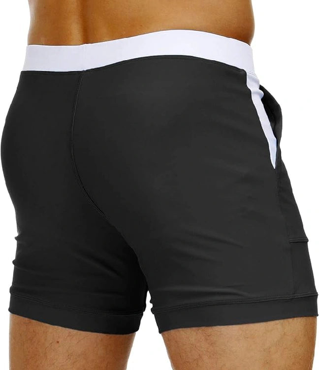 Black Quick-Dry Board Shorts with Mesh Lining & Pockets