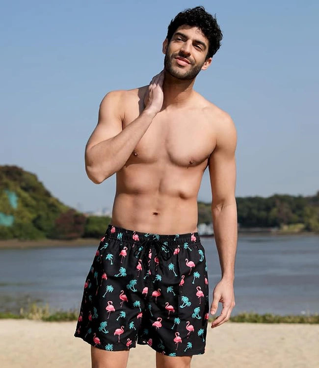 Quick-Dry Board Shorts with Liner & Elastic Waist