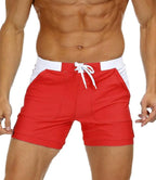 Red Quick-Dry Board Shorts with Mesh Lining & Pockets