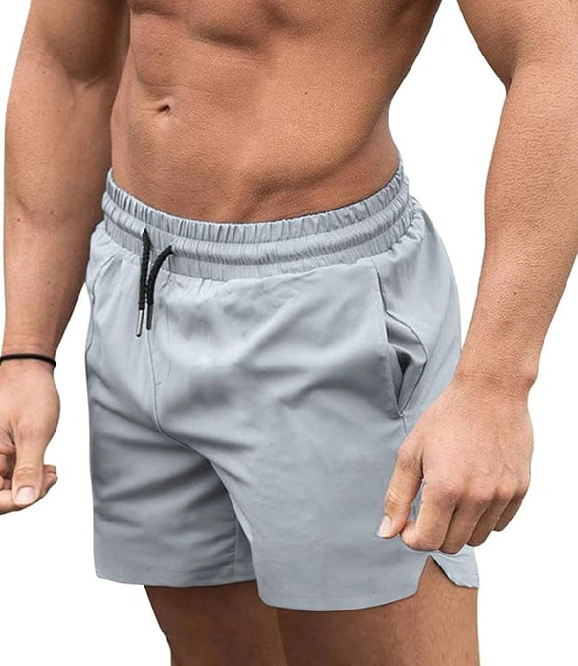 Grey Quick-Dry Lightweight Board Shorts with Pockets