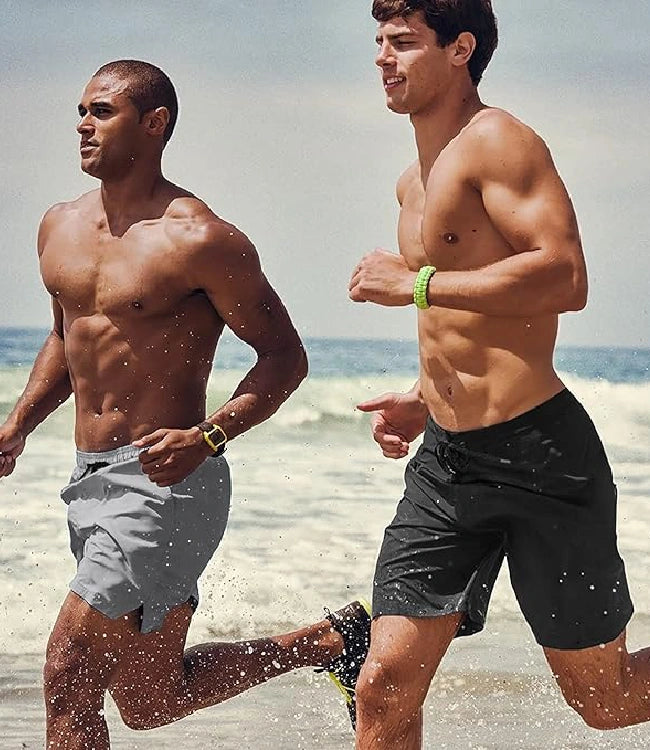 Grey Quick-Dry Lightweight Board Shorts with Pockets