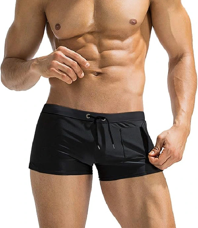 Black Square Leg Swim Brief Board Shorts