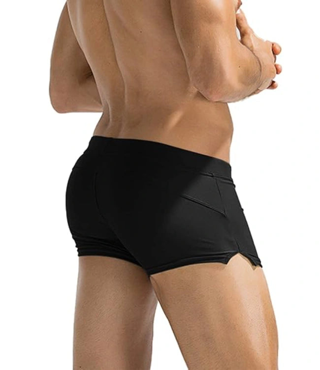Black Square Leg Swim Brief Board Shorts