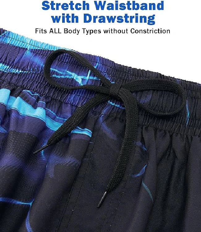 Black Board Shorts with Mesh Lining, Drawstring & Pockets