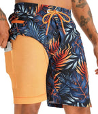 Blue Orange Swim Trunks Quick-Dry Swim with Compression Liner & Zip Pocket