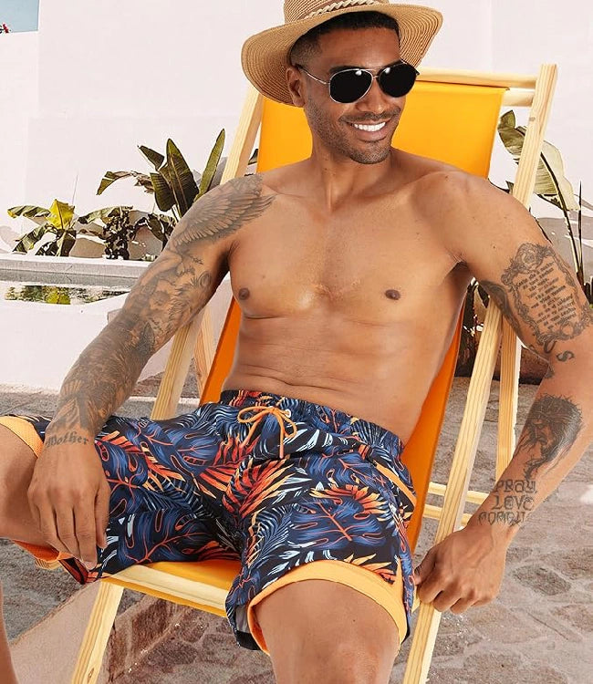 Blue Orange Swim Trunks Quick-Dry Swim with Compression Liner & Zip Pocket