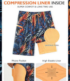 Blue Orange Swim Trunks Quick-Dry Swim with Compression Liner & Zip Pocket