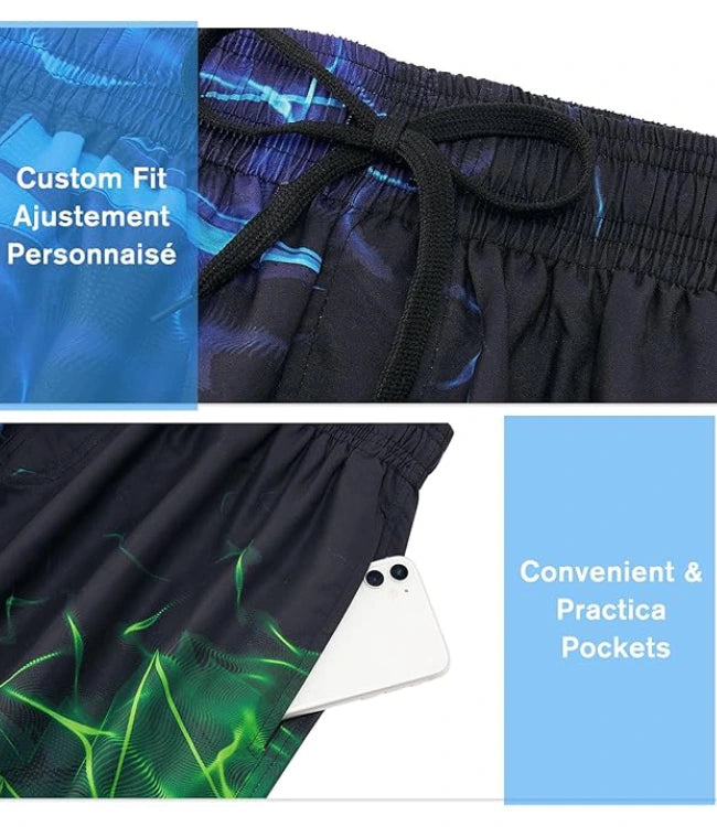 Black Board Shorts with Mesh Lining, Drawstring & Pockets