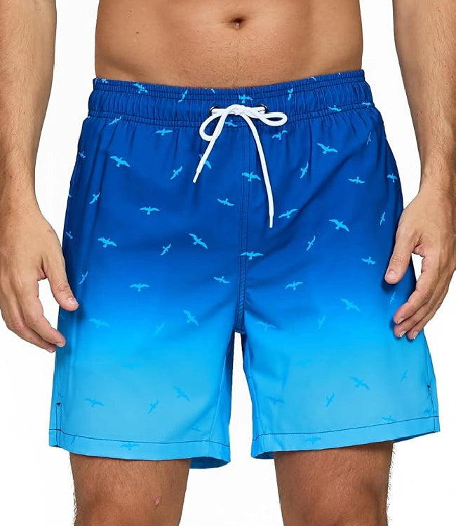 Gradient Quick-Dry Swimming Trunks with Mesh Lining & Zipper Pockets