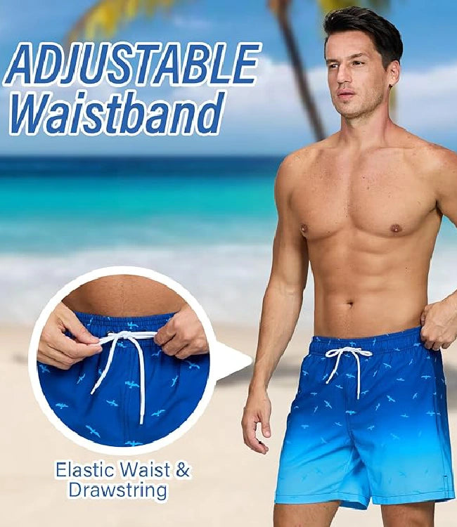 Gradient Quick-Dry Swimming Trunks with Mesh Lining & Zipper Pockets