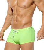 Neon Green Quick-Dry Swim Shorts with Drawstring Waist