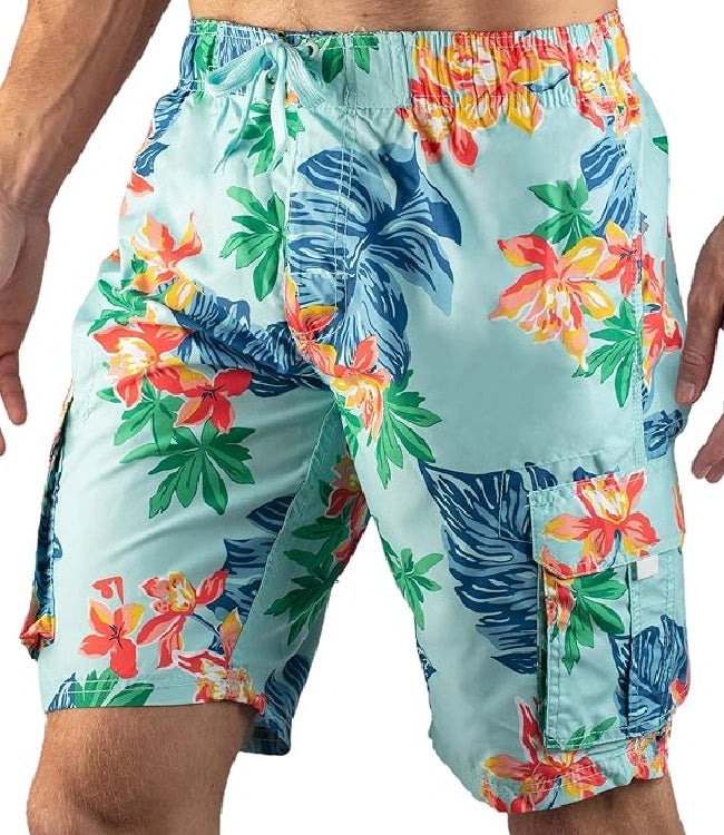 Floral Men’s Big Miles Extended-Size Swim Trunks