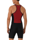 Red Black Men’s One-Piece Rash Guard Swimsuit
