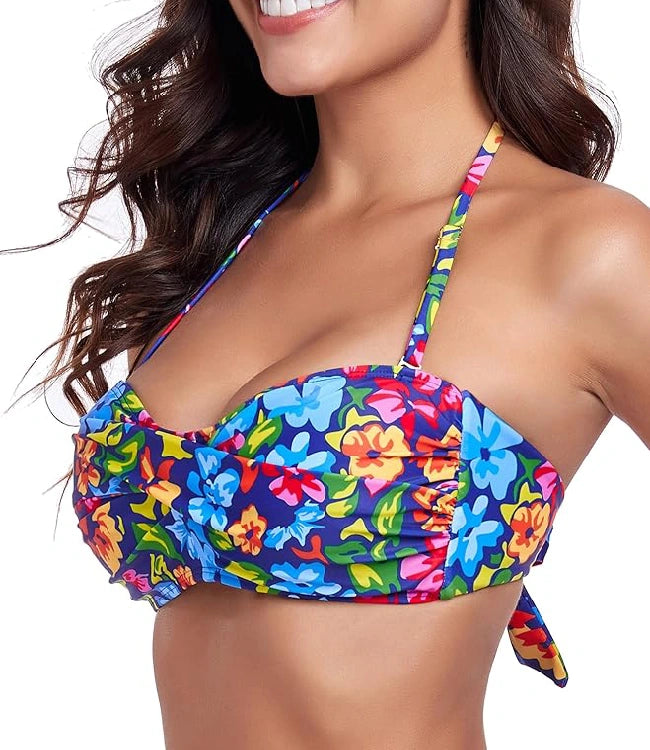 Blue Floral Strapless Bikini Top – Women’s Swim Suit