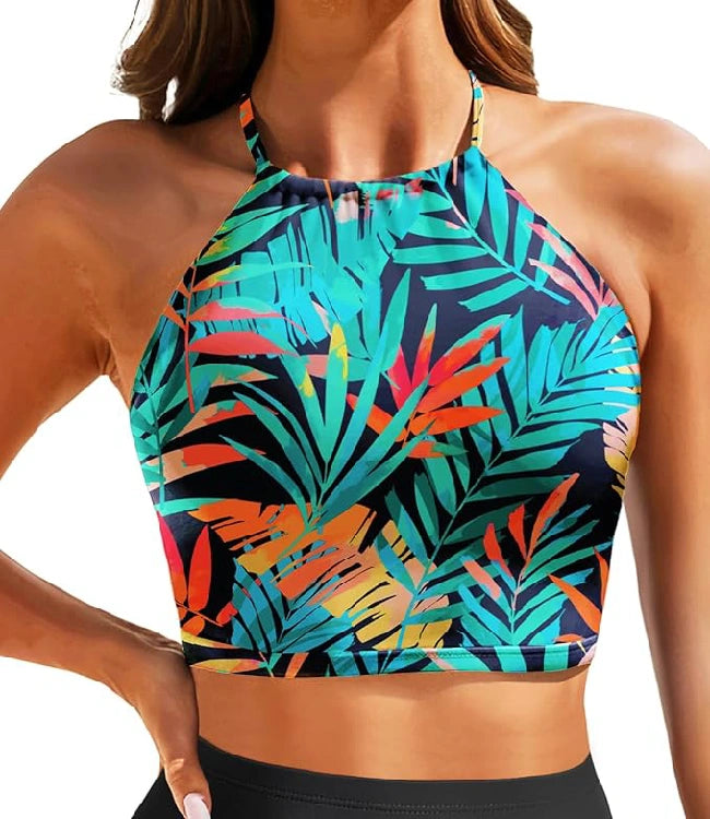 Floral High Neck Swimwear Bikini Top