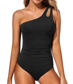 Black Tummy Control One-Shoulder One-Piece Swimsuit