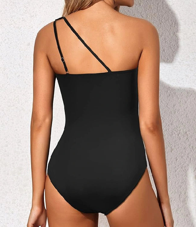 Black Tummy Control One-Shoulder One-Piece Swimsuit