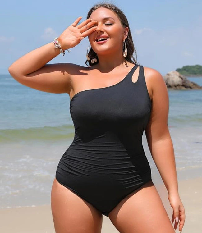 Black Tummy Control One-Shoulder One-Piece Swimsuit