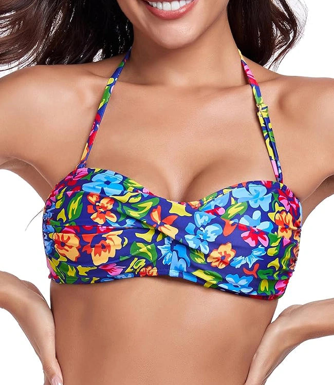 Blue Floral Strapless Bikini Top – Women’s Swim Suit