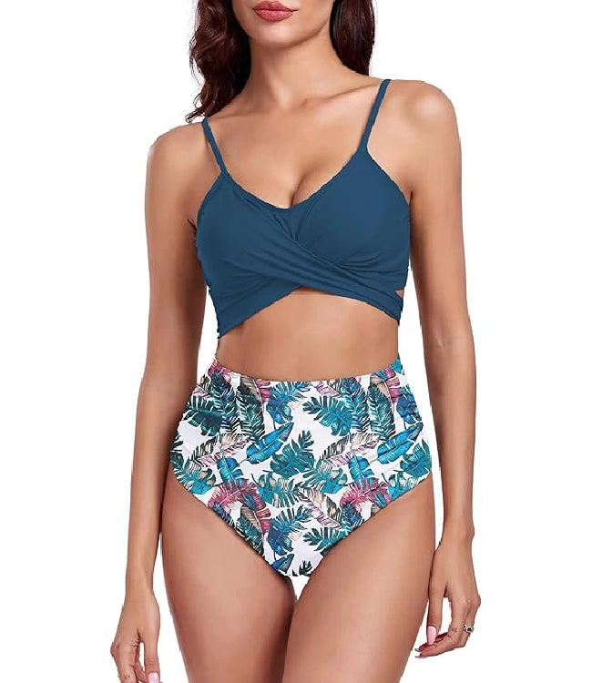 High-Waist Two-Piece Bikini Set - Grey