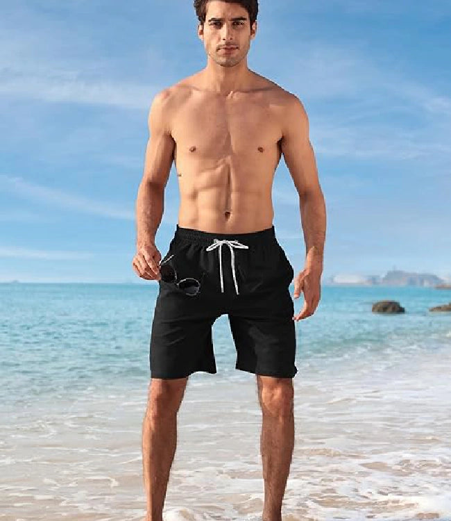 Men’s Quick-Dry Swim Trunks with Mesh Lining Black