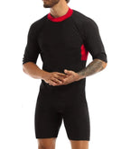 Red Black Short-Sleeve Color Block Shorty Wetsuit
